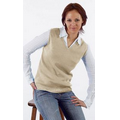 Ladies Cotton Fine Gauge V-Neck Vest - BONE